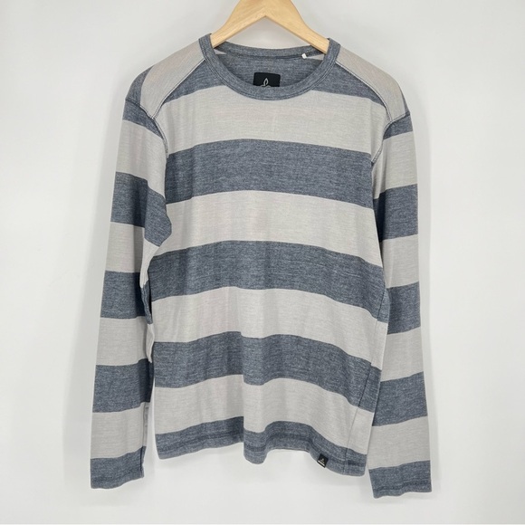 Prana Breathe Striped Crewneck Organic Cotton Natural Sweater Men's Large‎ - Picture 1 of 12